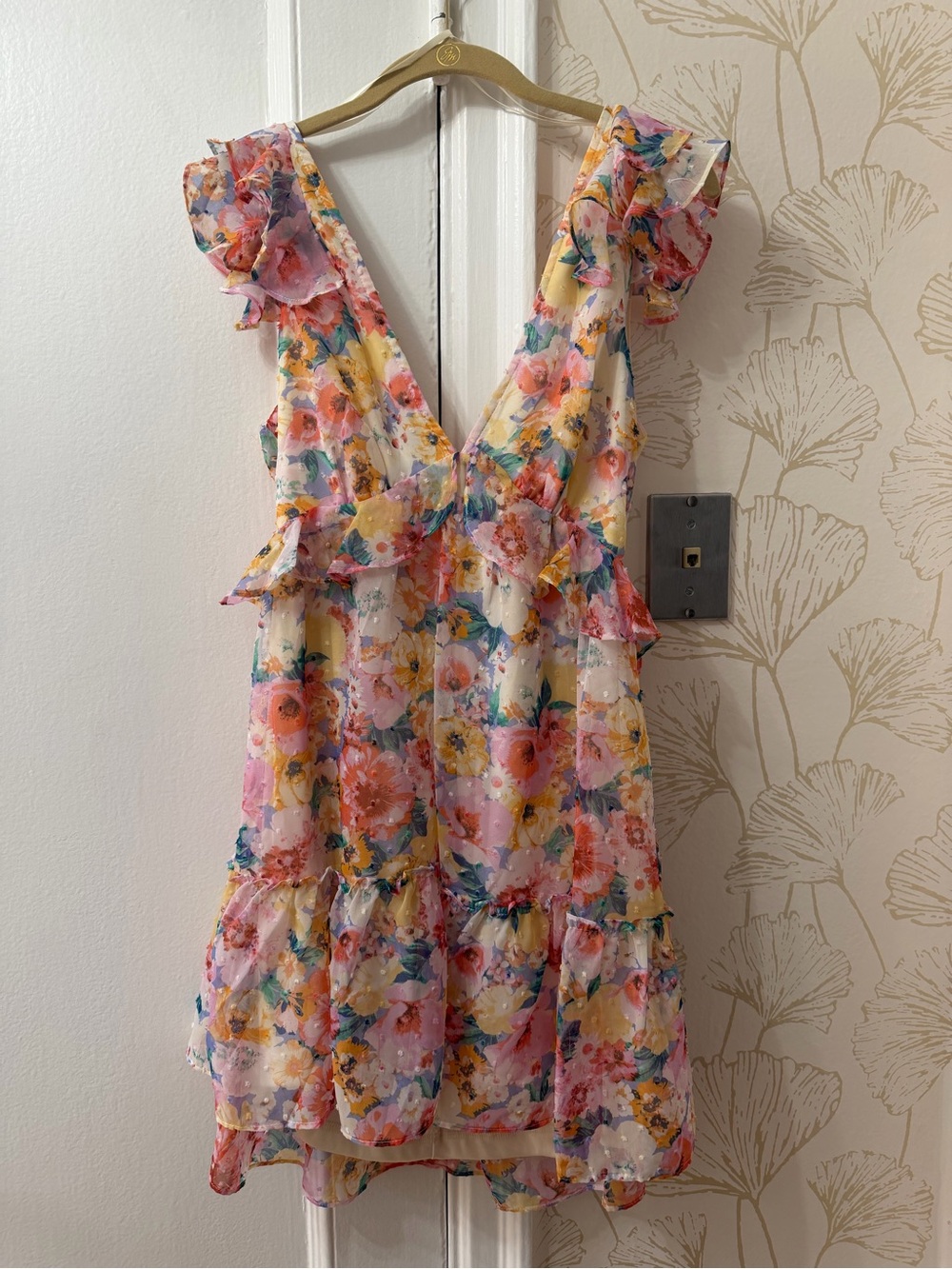 Floral Ruffle V-Neck Summer Dress in Pastel Multi